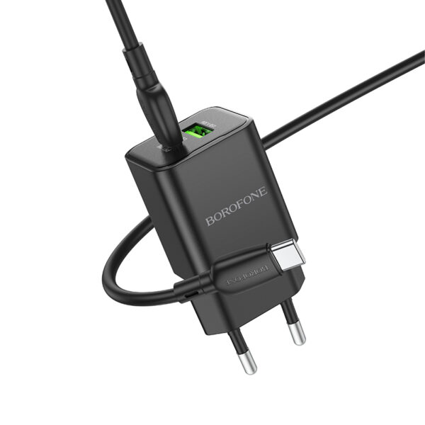Borofone Wall charger BN14 Royal GaN - USB + Type C - QC 3.0 PD 30W with Type C to Type C cable black