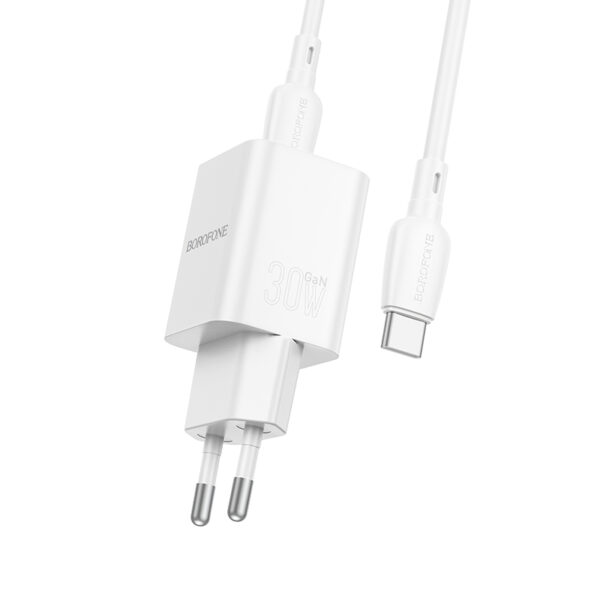 Borofone Wall charger BN14 Royal GaN - USB + Type C - QC 3.0 PD 30W with Type C to Type C cable white