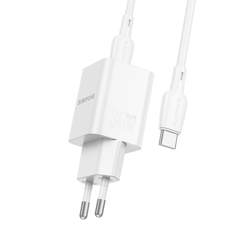 foto_add-236780 Borofone Wall charger BN14 Royal GaN - USB + Type C - QC 3.0 PD 30W with Type C to Type C cable white