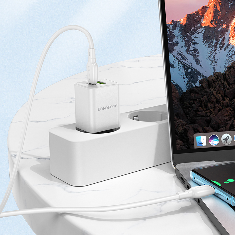 foto_add-236782 Borofone Wall charger BN14 Royal GaN - USB + Type C - QC 3.0 PD 30W with Type C to Type C cable white
