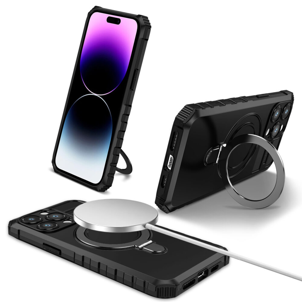 Tel Protect Armor Magsafe Metal Ring Case for Iphone 15 Pro Max black