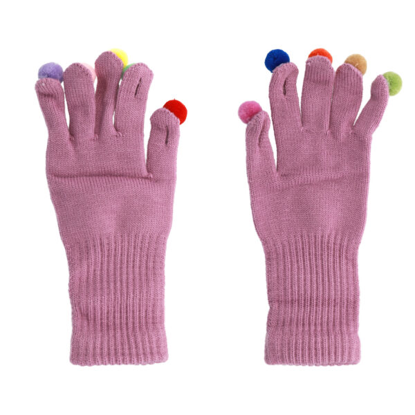 Gloves for touch screens with pom poms PURPLE