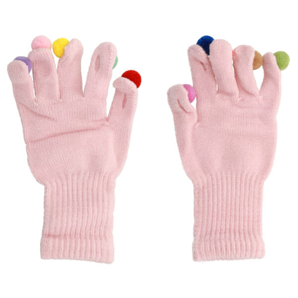 Gloves for touch screens with pom poms PINK