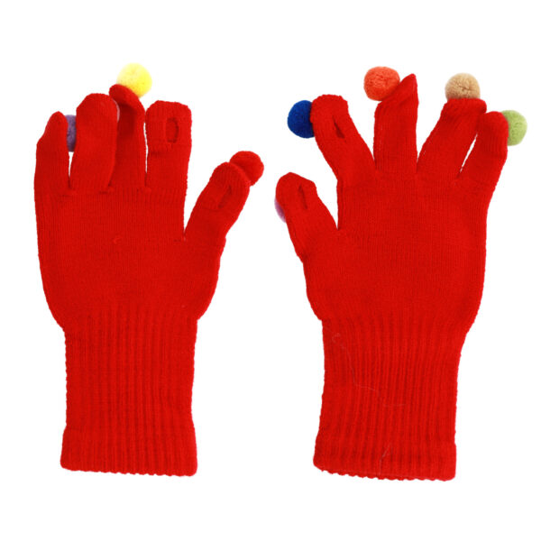 Gloves for touch screens with pom poms RED