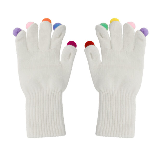 Gloves for touch screens with pom poms WHITE