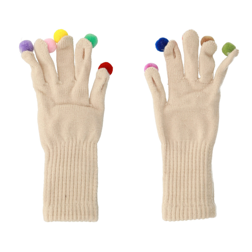 Gloves for touch screens with pom poms BEIGE