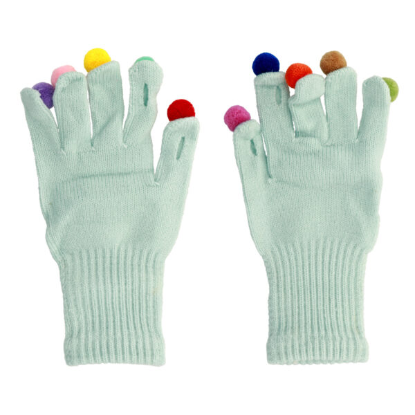 Gloves for touch screens with pom poms LIGHT BLUE