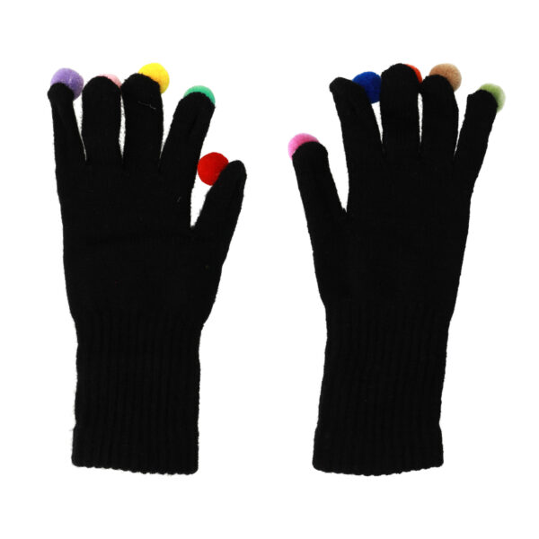 Gloves for touch screens with pom poms BLACK