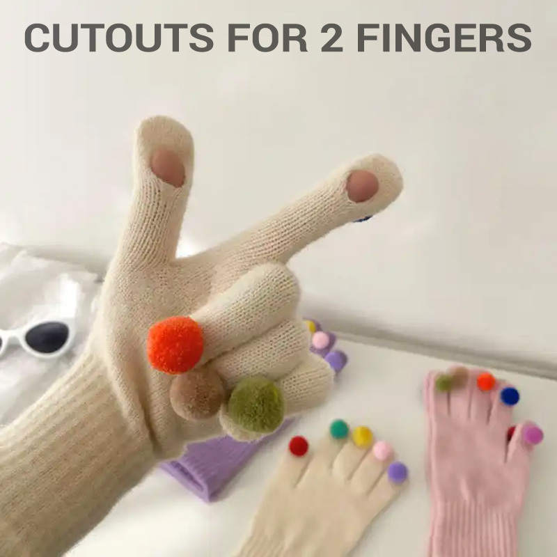 Gloves for touch screens with pom poms BLACK