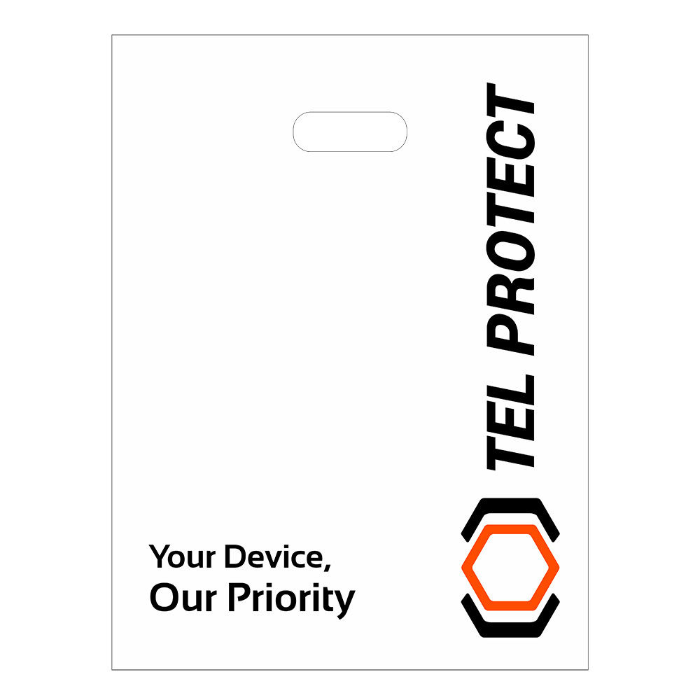 Plastic bag with Tel Protect logo white
