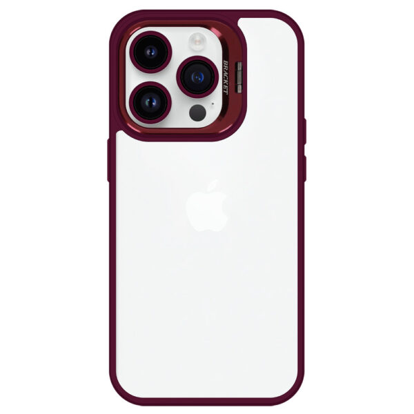 Tel Protect Kickstand case + camera glass (lens) for Iphone 15 Plus burgundy