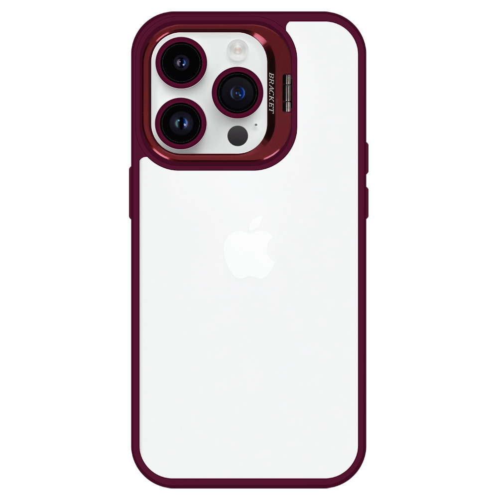 Tel Protect Kickstand case + camera glass (lens) for Iphone 15 Plus burgundy