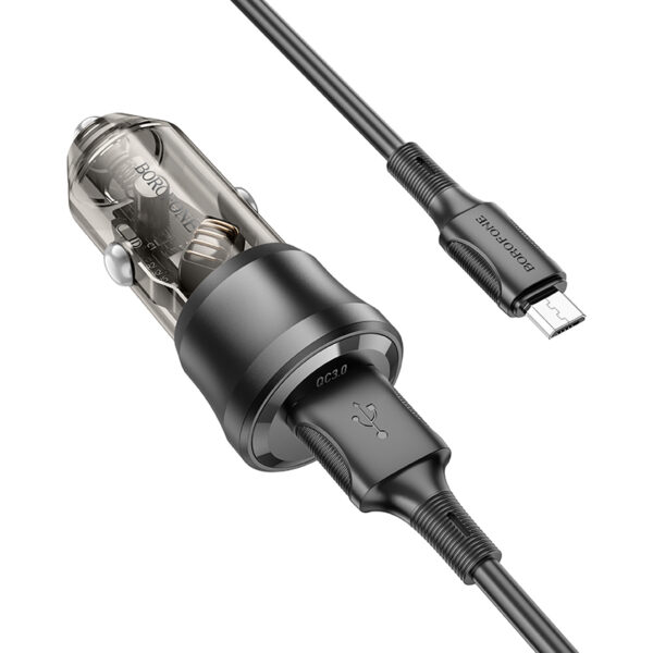 Borofone Car charger BZ23 Noble - USB - QC 3.0 PD 18W with USB to Micro USB black