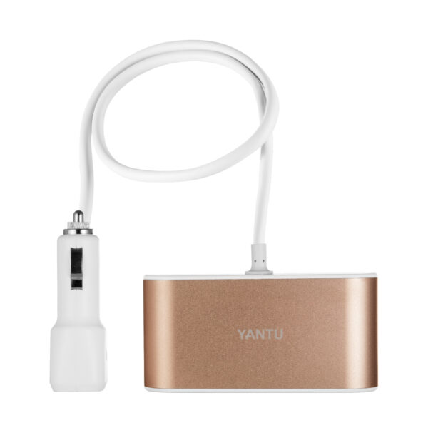 Car Cigarette Lighter Socket Splitter B08 - 3 sockets + 2xUSB - 3,1A 120W with display and cable gold
