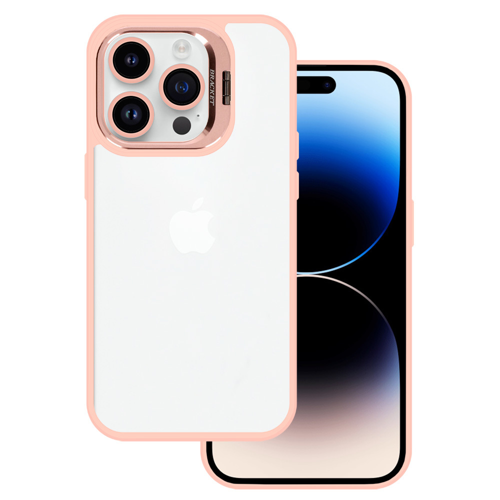 Tel Protect Kickstand case + camera glass (lens) for Iphone 15 Plus light pink