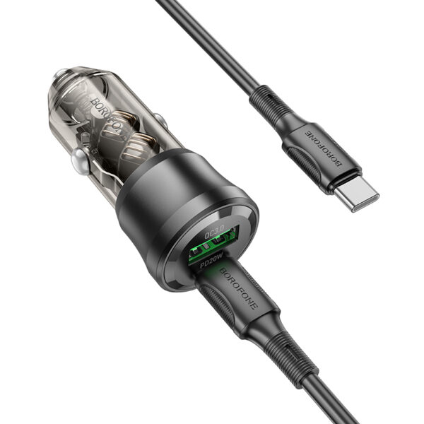 Borofone Car charger BZ25 Journey - USB + Type C - PD 38W 3A with Type C to Type C cable black