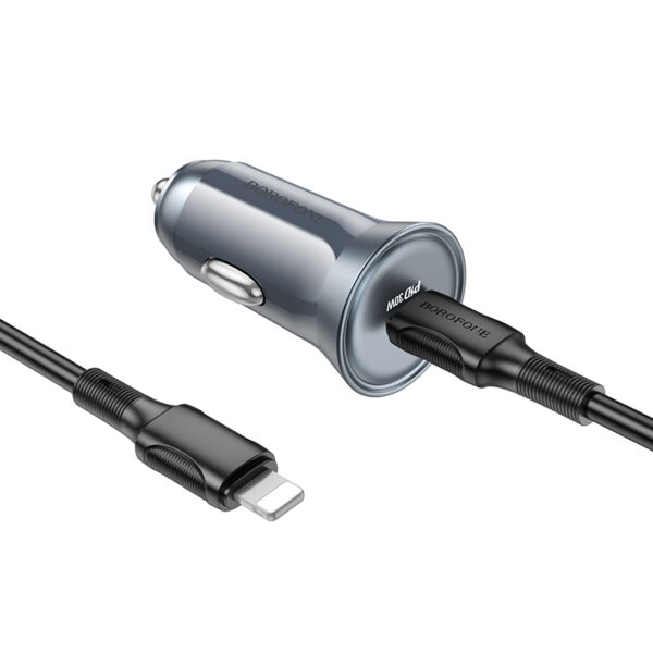 Borofone Car charger BZ26 Searcher - Typ C - PD 30W 3A with Type C to Lightning cable grey