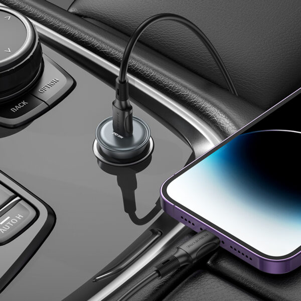 Borofone Car charger BZ26 Searcher - Typ C - PD 30W 3A with Type C to Lightning cable grey