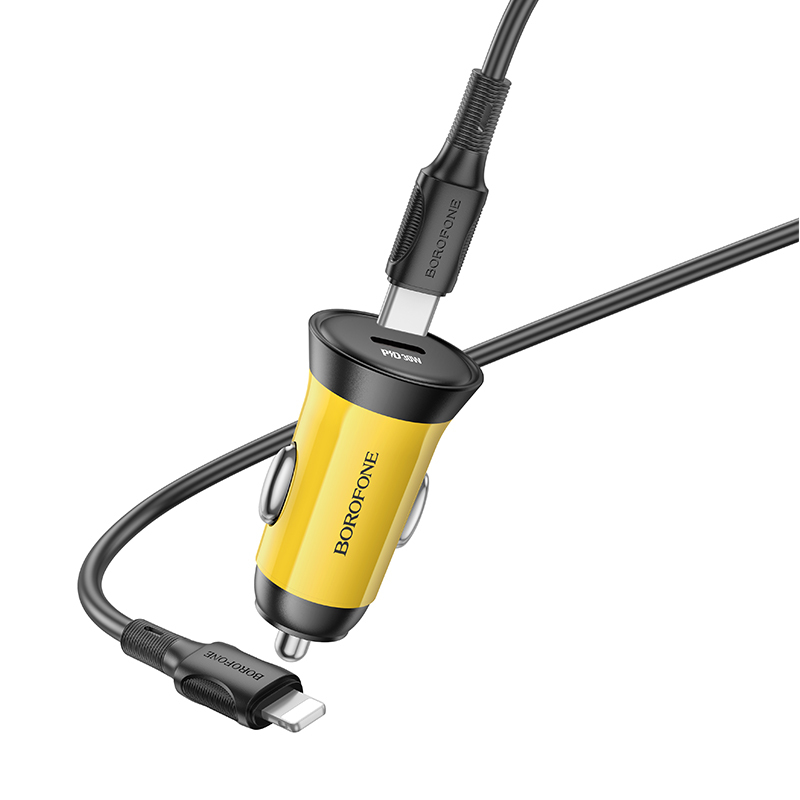 Borofone Car charger BZ26 Searcher - Typ C - PD 30W 3A with Type C to Lightning cable yellow