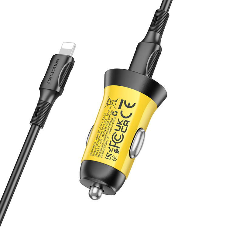 Borofone Car charger BZ26 Searcher - Typ C - PD 30W 3A with Type C to Lightning cable yellow