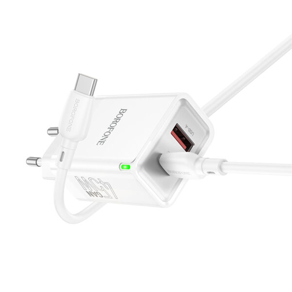 Borofone Wall charger BN16 Tough - USB + Type C - PD 45W 3A with Type C to Type C cable white