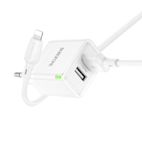 Borofone Wall charger BN15 Strong - 2xUSB - 2,1A with USB to Lightning cable white