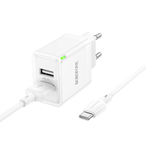 Borofone Wall charger BN15 Strong - 2xUSB - 2,1A with USB to Type C cable white