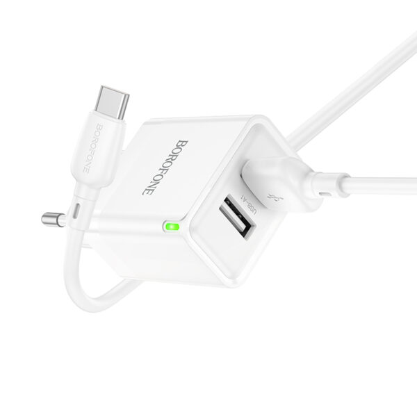 Borofone Wall charger BN15 Strong - 2xUSB - 2,1A with USB to Type C cable white