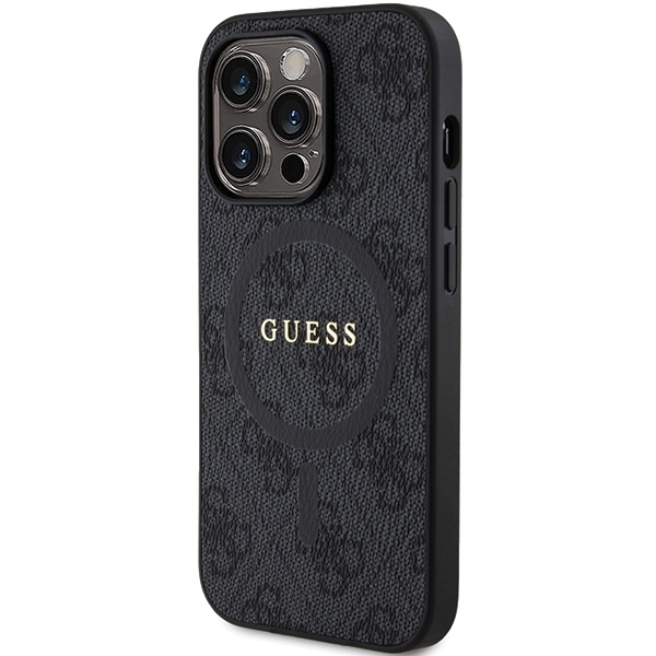 Original Case GUESS hardcase 4G Collection Leather Metal Logo MagSafe GUHMP15LG4GFRK for Iphone 15 Pro black