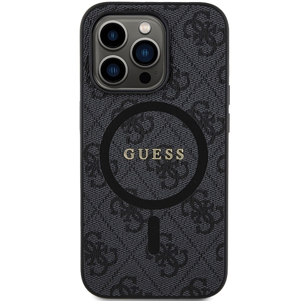 Original Case GUESS hardcase 4G Collection Leather Metal Logo MagSafe GUHMP15LG4GFRK for Iphone 15 Pro black