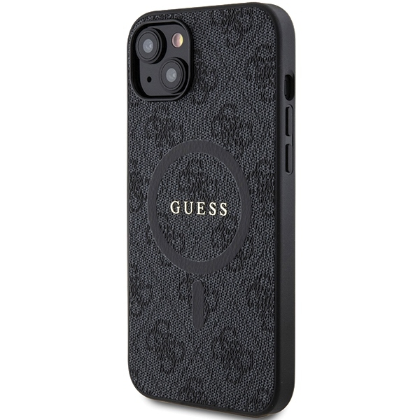Original Case GUESS hardcase 4G Collection Leather Metal Logo MagSafe GUHMP15SG4GFRK for Iphone 15/14/13 black