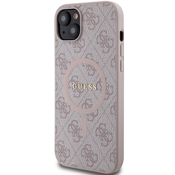 Original Case GUESS hardcase 4G Collection Leather Metal Logo MagSafe GUHMP15SG4GFRP for Iphone 15/14/13 pink
