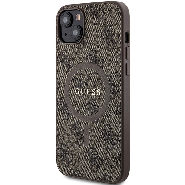Original Case GUESS hardcase 4G Collection Leather Metal Logo MagSafe GUHMP15SG4GFRW for Iphone 15/14/13 brown