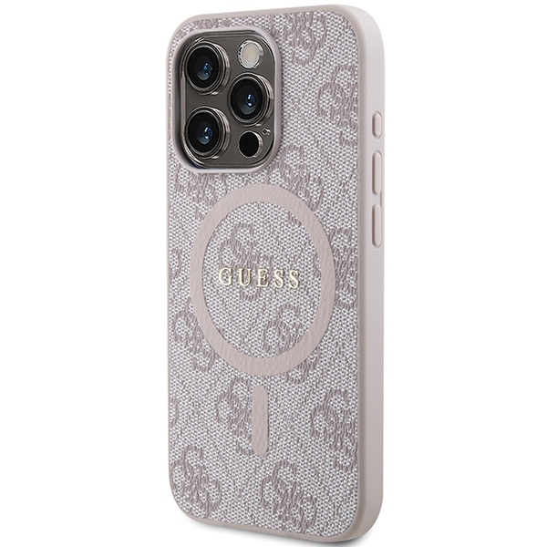 Original Case GUESS hardcase 4G Collection Leather Metal Logo MagSafe GUHMP15XG4GFRP for Iphone 15 Pro Max pink
