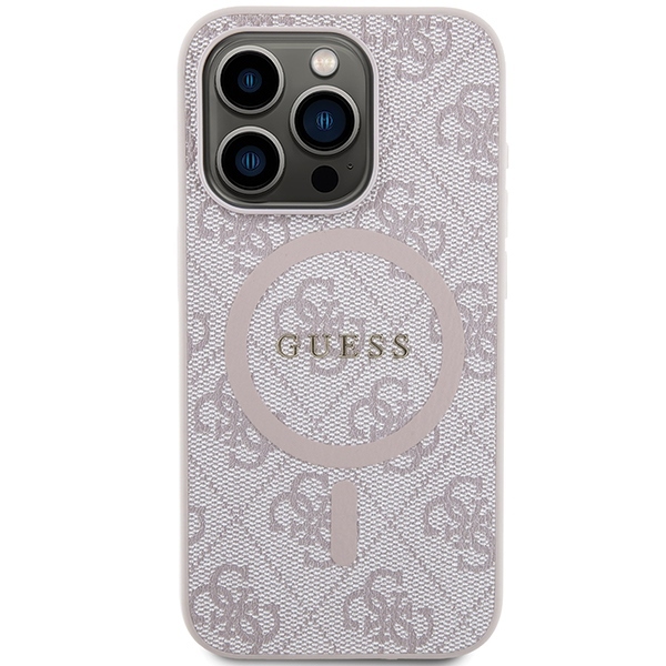 Original Case GUESS hardcase 4G Collection Leather Metal Logo MagSafe GUHMP15XG4GFRP for Iphone 15 Pro Max pink
