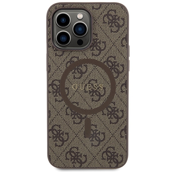 Original Case GUESS hardcase 4G Collection Leather Metal Logo MagSafe GUHMP15XG4GFRW for Iphone 15 Pro Max brown