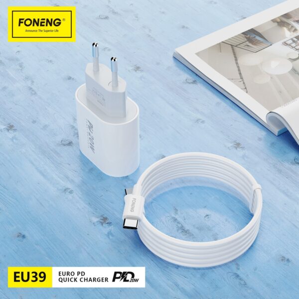 Foneng Wall charger EU39 - Type C - PD 20W 3A with Type C to Type C cable white