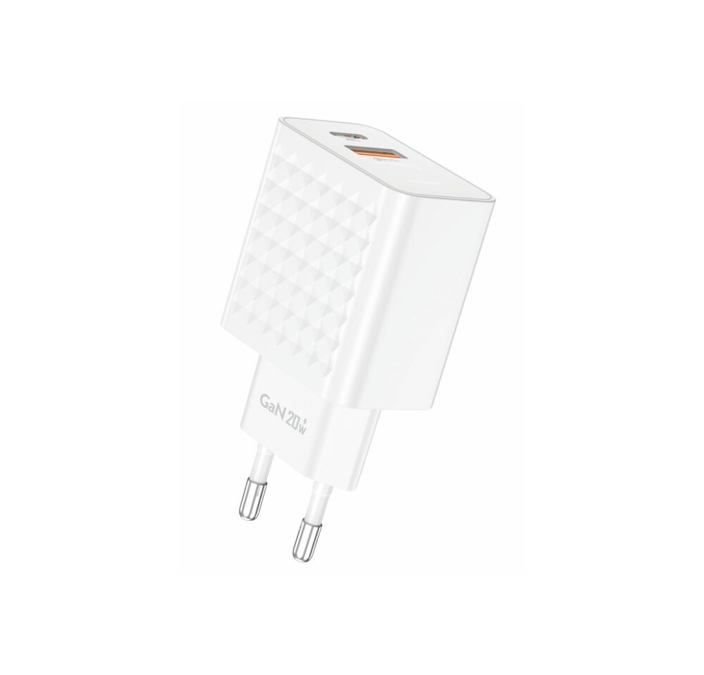Foneng Wall charger EU42 GaN - USB + Type C - PD 20W 3A with Type C to Type C cable white