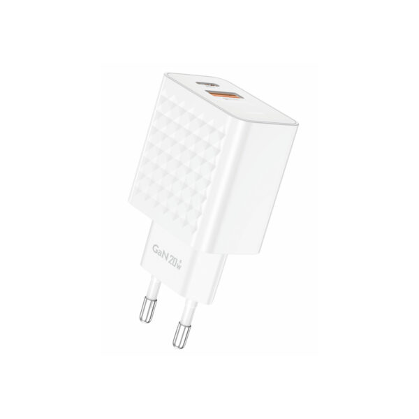 Foneng Wall charger EU42 GaN - USB + Type C - PD 20W 3A with Type C to Type C cable white