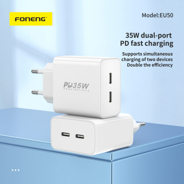 Foneng Wall charger EU50 - 2xType C - PD 35W 3A white