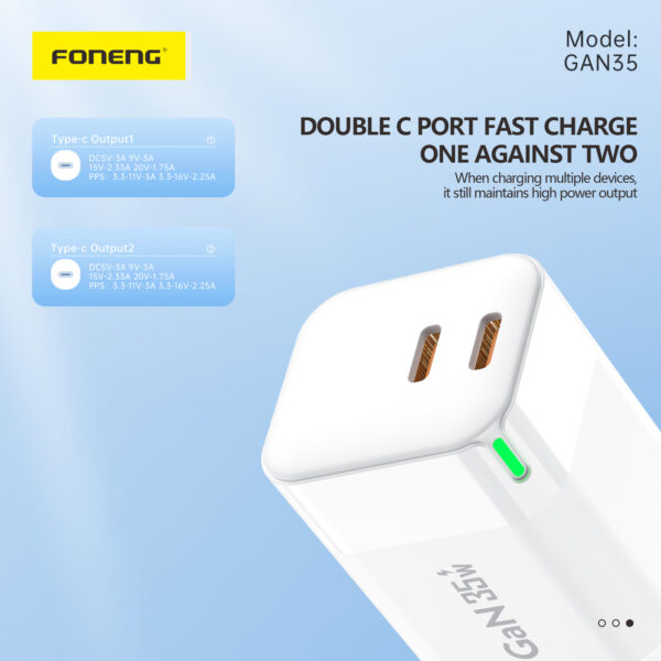 Foneng Wall charger GAN35 GaN - 2xType C - PD 35W 3A white