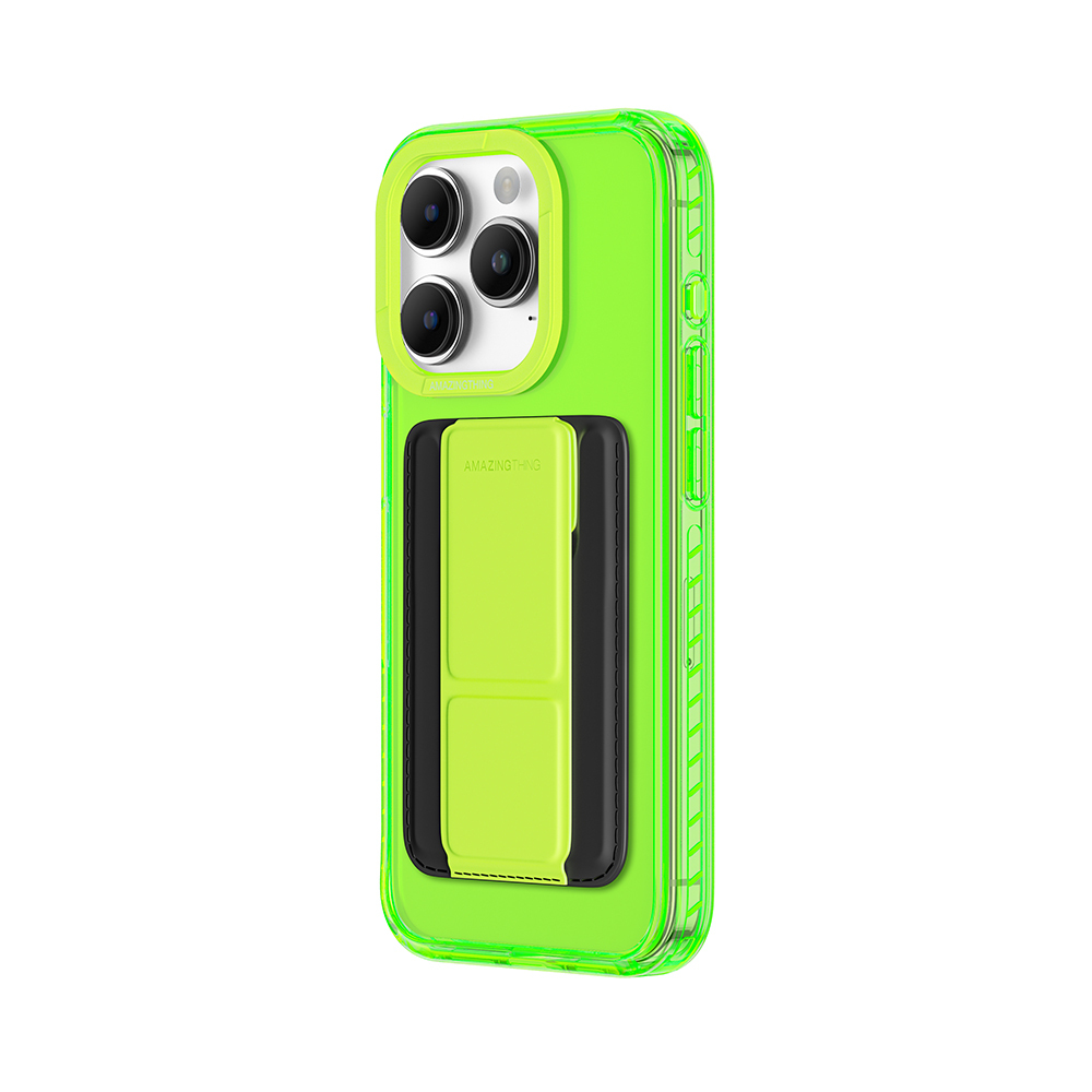 Amazing Thing Titan Pro Neon Mag Wallet Case 10FT IP156.1PTWGN for Iphone 15 Pro green with stand