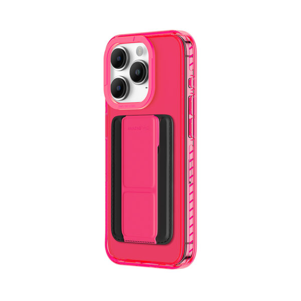 Amazing Thing Titan Pro Neon Mag Wallet Case 10FT IP156.1PTWPN for Iphone 15 Pro pink with stand