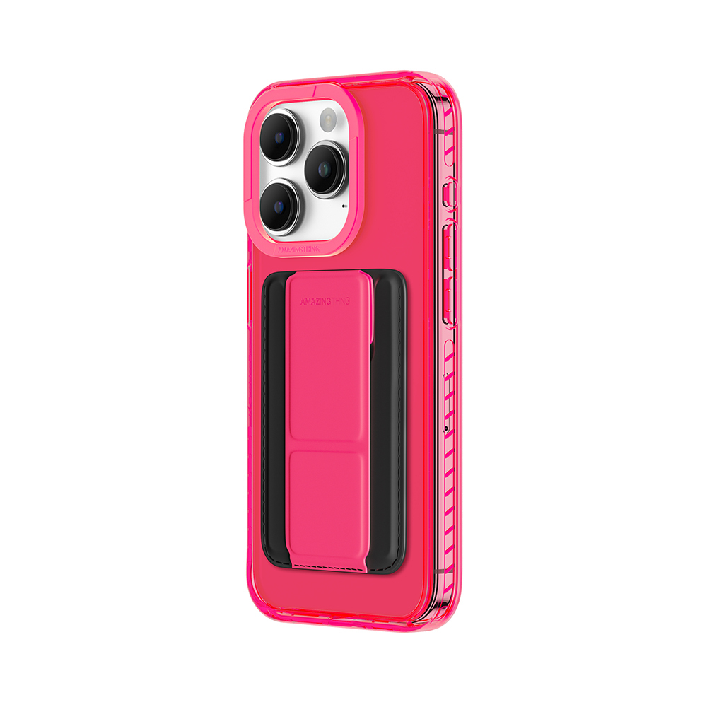 Amazing Thing Titan Pro Neon Mag Wallet Case 10FT IP156.1PTWPN for Iphone 15 Pro pink with stand
