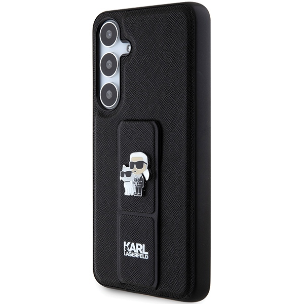 Original Pouch KARL LAGERFELD hardcase Gripstand Saffiano Karl&Choupette Pins KLHCS24SGSAKCPK for Samsung Galaxy S24 black