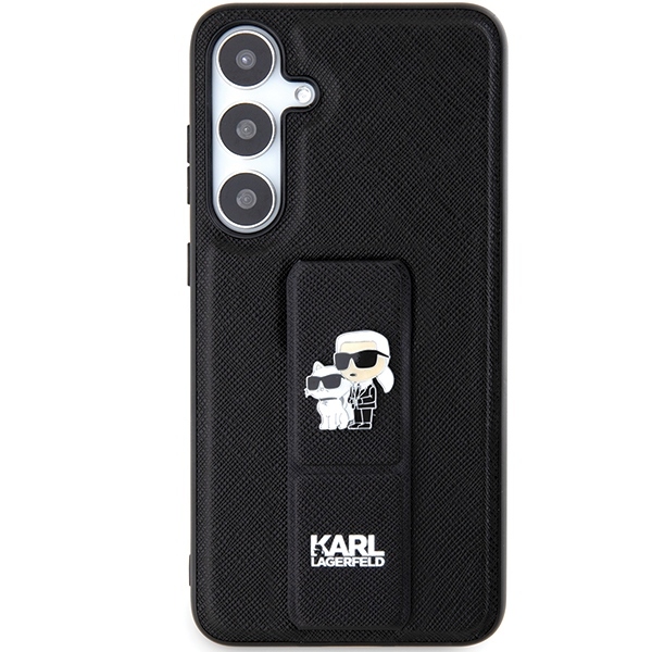 Original Pouch KARL LAGERFELD hardcase Gripstand Saffiano Karl&Choupette Pins KLHCS24SGSAKCPK for Samsung Galaxy S24 black