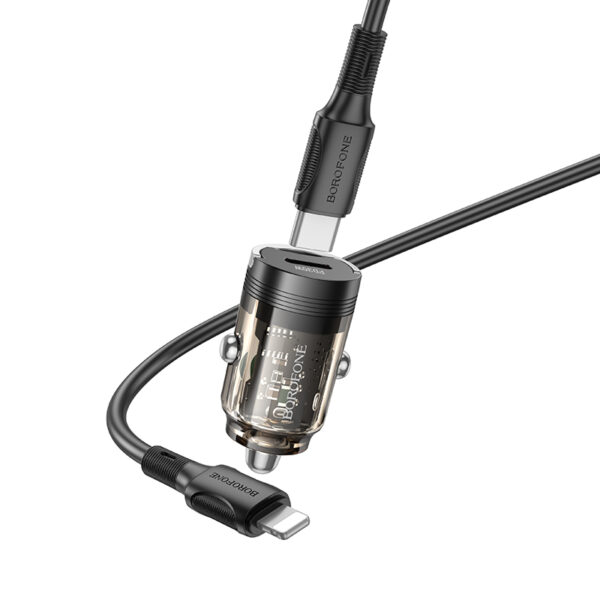 Borofone Car charger BZ29 Ray - Type C - PD 30W 3A with Type C to Lightning transparent-black