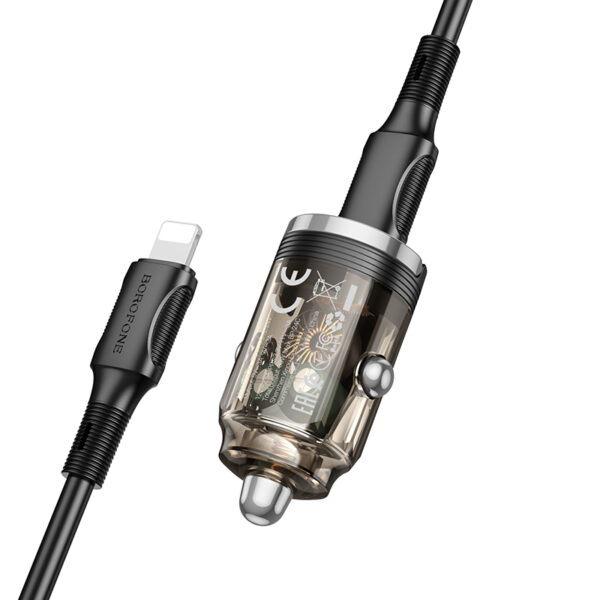 Borofone Car charger BZ29 Ray - Type C - PD 30W 3A with Type C to Lightning transparent-black