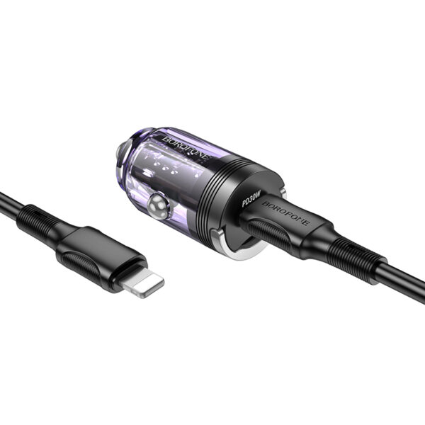 Borofone Car charger BZ29 Ray - Type C - PD 30W 3A with Type C to Lightning transparent-purple
