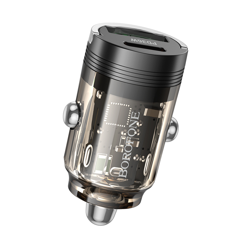 Borofone Car charger BZ29A Talented - USB + Type C - QC 3.0 PD 36W 3A transparent-black